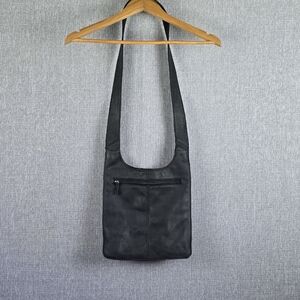 Vtg Fossil Crossbody Hobo Leather Purse Black